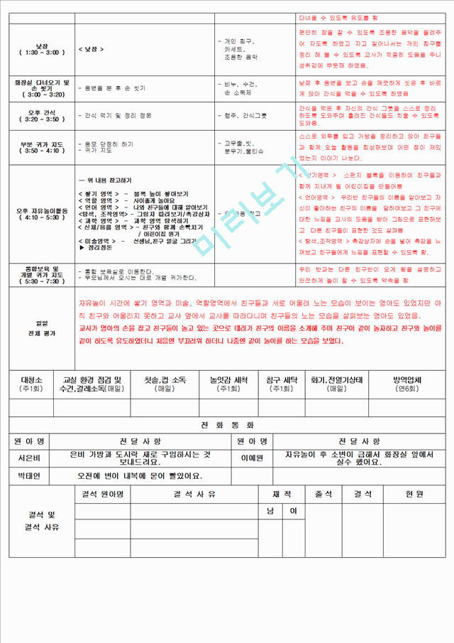 보육 평가인증 어린이집 만 2세 3월 일일보육계획 및 일지(보육실습일지) 40페이지   (8 )